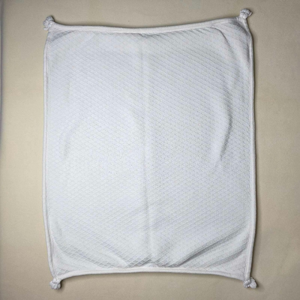 Pottery Barn Kids White Knit Sherpa Baby Blanket Tassel Stroller Nursery 30x40